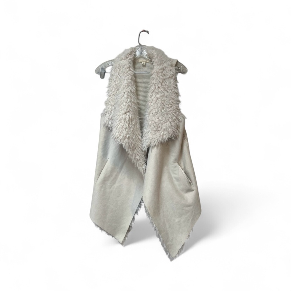 Miami Cream Faux Fur Waterfall Vest L 70s Boho Festival Penny Lane